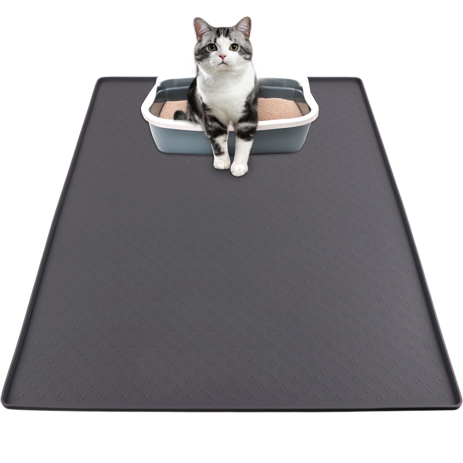 ZALALOVA Cat Litter Mat, Large 24"x32" Food-Grade Silicone Litter Box Mat for Litter Trapping, Waterproof, Non-slip, Easy to Clean(Grey)