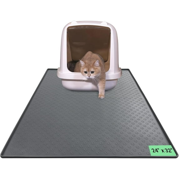 ZALALOVA Cat Litter Mat, Large 24"x32" Food-Grade Silicone Litter Box Mat for Litter Trapping, Waterproof, Non-slip, Easy to Clean(Grey)