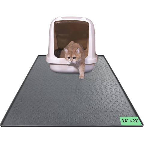 ZALALOVA Cat Litter Mat, Large 24"x32" Food-Grade Silicone Litter Box Mat for Litter Trapping, Waterproof, Non-slip, Easy to Clean(Grey)