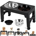 thumbnail image 1 of ZALALOVA Elevated Dog Bowls Stand with 2 Stainless Steel Dishes 1 Slow Feeder Dog Bowl, Raised Dog Bowl Adjusts to 5 Heights (3.15",8.9'',10",11.2'',12.4") for Medium and Large Dogs(Black), 1 of 8