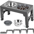 thumbnail image 1 of ZALALOVA Elevated Dog Bowls Stand with 2 Stainless Steel Dishes 1 Slow Feeder Dog Bowl, Raised Dog Bowl Adjusts to 5 Heights (3.15",8.9'',10",11.2'',12.4") for Medium and Large Dogs(Gray), 1 of 7