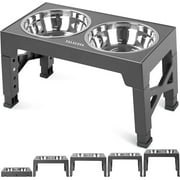 ZALALOVA Elevated Dog Bowls Stand with 2 Stainless Steel Dishes, Raised Dog Bowl Adjusts to 5 Heights (3.15", 8.9", 10",11.2", 12.4") for Medium and Large Dogs（Gray）