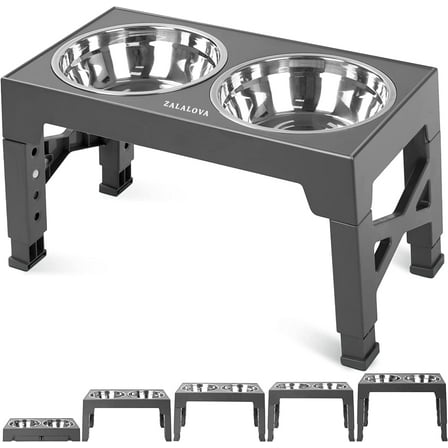ZALALOVA Elevated Dog Bowls Stand with 2 Stainless Steel Dishes, Raised Dog Bowl Adjusts to 5 Heights (3.15", 8.9", 10",11.2", 12.4") for Medium and Large Dogs（Gray）