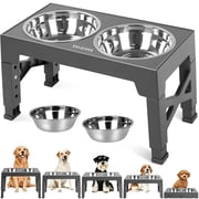ZALALOVA Elevated Dog Bowls Stand with 2 Stainless Steel Dishes, Raised Dog Bowl Adjusts to 5 Heights 3.15", 8.9", 10",11.2", 12.4" for Medium and Large Dogs Gray