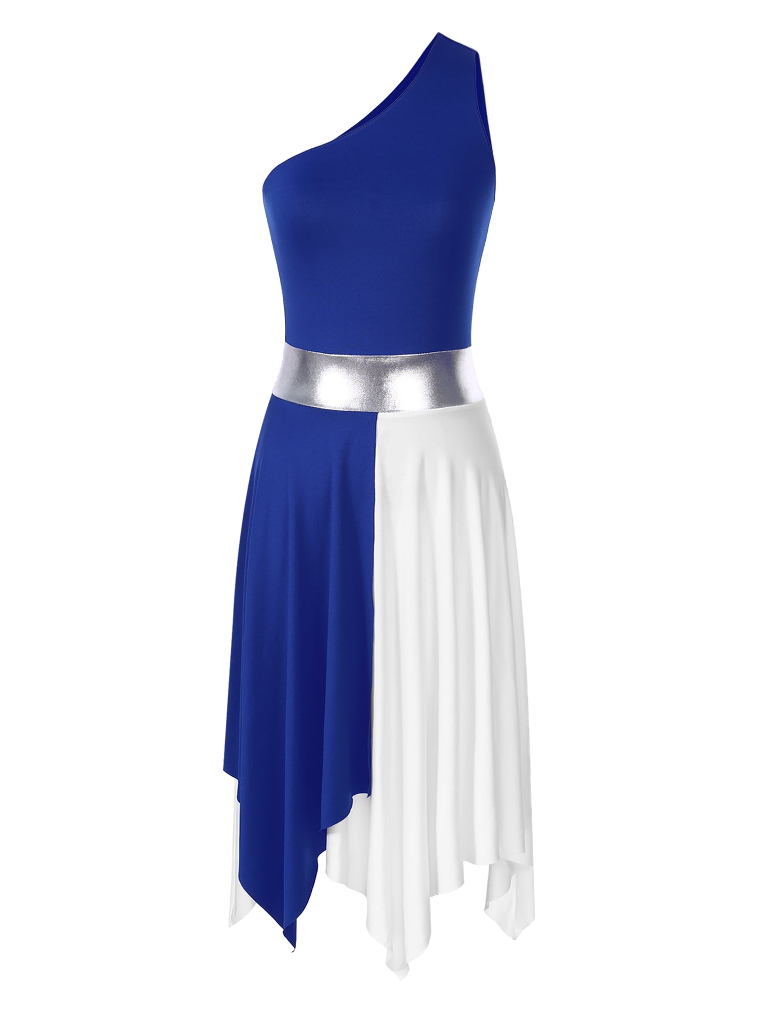 Women's Liturgical Praise Dance Tunic - One Shoulder Asymmetrical Chiffon & Lace Overlay Top