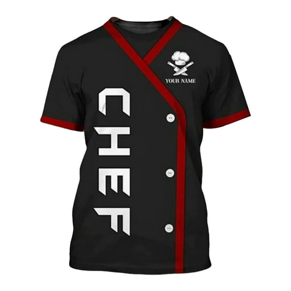ZALDITA Unisex 3D Chef Shirts Personalized All Over Printing Chef Uniform for Hotel Kitchen Black XXL