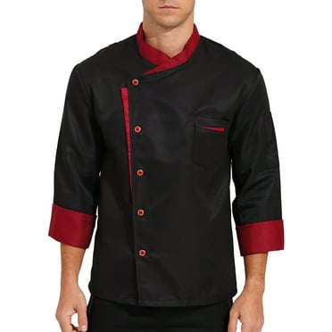 ZALDITA Unisex Chef Jacket Cooking Coats Canteen Work Chef Coat Hotel Restaurant Work Uniform Black XL