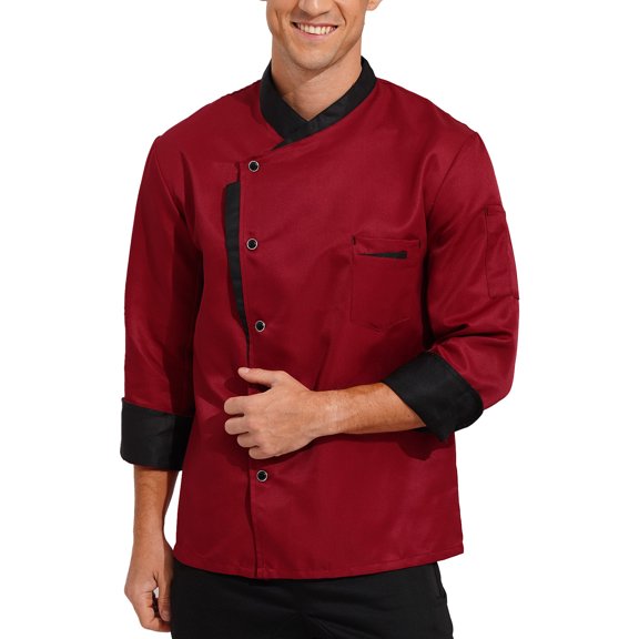 ZALDITA Unisex Chef Jacket Cooking Coats Canteen Work Chef Coat Hotel Restaurant Work Uniform Burgundy XXL