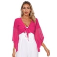 thumbnail image 1 of ZALDITA Women's 3/4 Tulle Flared Sleeve Wrap Tie Top Blouse Belly Dance Bolero Shrugs Cardigan Hot Pink One Size, 1 of 7