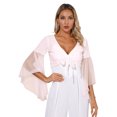 thumbnail image 1 of ZALDITA Women's 3/4 Tulle Flared Sleeve Wrap Tie Top Blouse Belly Dance Bolero Shrugs Cardigan Pink One Size, 1 of 7