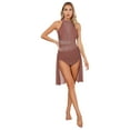 thumbnail image 1 of ZALDITA Women's Glittery Rhinestone Lyrical Dance Costume Ballet Leotard Modern Contemporary Dancewear Dusty Pink XXL, 1 of 7