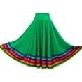 thumbnail image 1 of ZALDITA Women's Rainbow Stripe Hem Long Circle Folklorico Mexican Flamenco Belly Dance Skirt Green 75cm L, 1 of 3