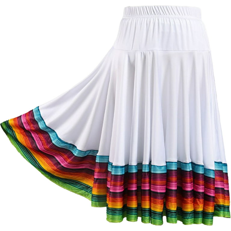 ZALDITA Women’s Rainbow Stripe Hem Long Circle Folklorico Mexican