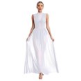 thumbnail image 1 of ZALDITA Women's Rhinestone Lyrical Dance Dress Mesh Tulle Flowy Maxi Long Dress Overlay Leotard Dress White XXL, 1 of 7