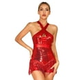 thumbnail image 1 of ZALDITA Women's Sparkling Sequins Crisscross Front Tassel Latin Jazz Dance Leotard Bodysuit Red XL, 1 of 8