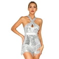 thumbnail image 1 of ZALDITA Women's Sparkling Sequins Crisscross Front Tassel Latin Jazz Dance Leotard Bodysuit Silver XXL, 1 of 7