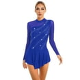 thumbnail image 1 of ZALDITA Womens Figure Skating Dress Rhinestone Mesh Long Sleeve Ballet Leotard Dance Dresses Royal Blue M, 1 of 7