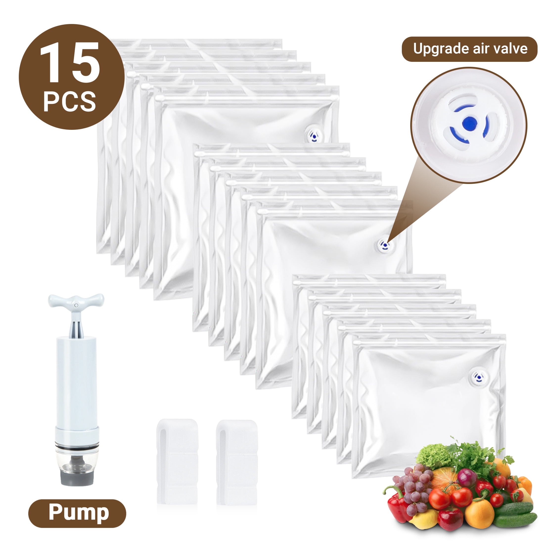 ZALFLEX 15 Pack Sous Vide Bags Reusable Vacuum Food Storage Bags with 3 Sizes Vacuum Food Bags 1 Hand Pump 2 Sealing Clips for Food Storage and Sous Vide Cooking Walmart