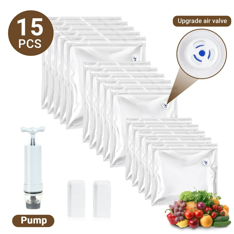 ZALFLEX 15 Pack Sous Vide Bags Reusable Vacuum Food Storage Bags with 3 Sizes Vacuum Food Bags 1 Hand Pump 2 Sealing Clips for Food Storage and Sous Vide Cooking Walmart