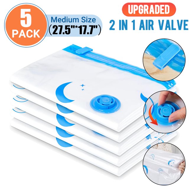 ZALFLEX Vacuum Storage Bags, 5 Pack Medium Reusable Vacuum Compression