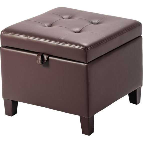 ZALIX 17 Inch Square Storage Foot Rest Stool for Couch, Faux Leather Upholstered Footstool Cube for Entryway Bedroom Living