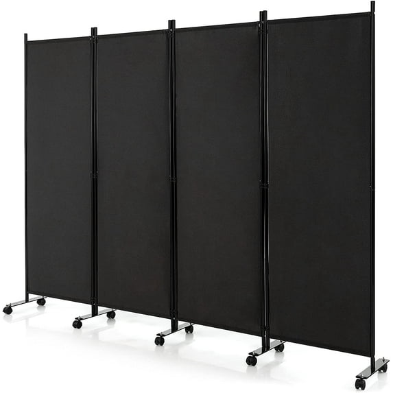 ZALIX 4 Panel Folding Room Divider, 6FT Rolling Privacy Screen with Lockable Wheels, Portable Room Partition Screen, Freestanding Wall Divider and Separator for Home Office, Black