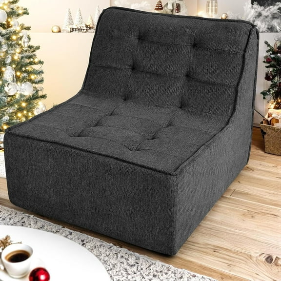 ZALIX No Assembly Boneless Sofa, Comfy Fireside Single Chair w/High Density One-Piece Foam Filling, Anti-Slip Integrated Compressed Foam Sofa in A Box for Living Room, Bedroom, etc. Dark Gray