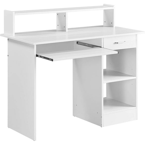 ZALIX Desk with Keyboard Tray, Home Office Computer Desk Wooden PC Laptop Desk, Sturdy Study Writing Table, White
