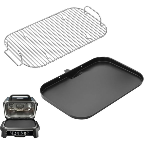 ZALIX Griddle Pan with Grill Roast Stand for Ninja Woodfire Series, Flat Top Griddle Plate and Grill Smoke Rack for Ninja Replacement Parts
