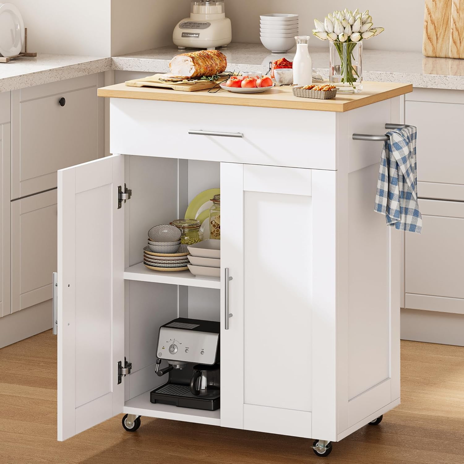 ZALIX Kitchen Island Cart with Storage, Small Kitchen Island on Wheels ...