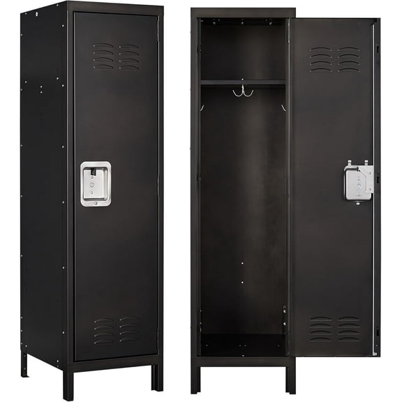 ZALIX Metal Storage Locker, Lockable Employees Metal Locker with Door, 55" Height Steel Locker for Home, School, Office, Gym (Retro Black)