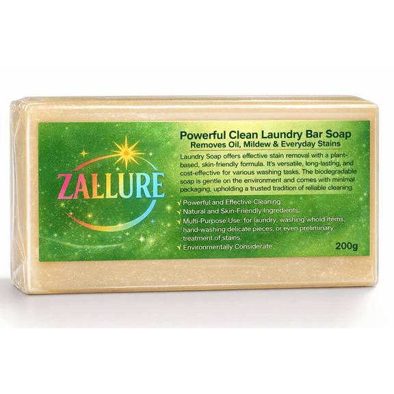 ZALLURE Powerful Clean Laundry Bar Soap, 200g each, (2-pack), (Total 2 Soaps): Removes Oil, Mildew & Everyday Stains