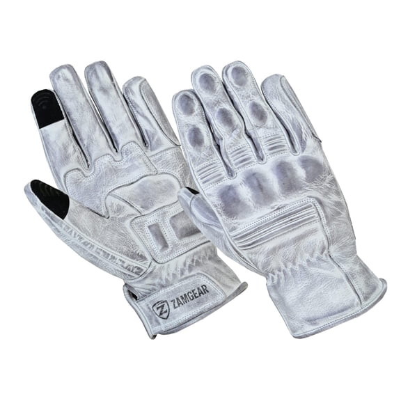 ZAMGEAR Leather Motorcycle Gloves With Reinforced Knuckles, Touchscreen Finger Tips, White