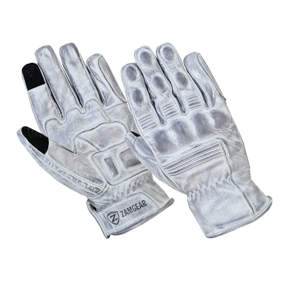 ZAMGEAR Leather Motorcycle Gloves With Reinforced Knuckles, Touchscreen Finger Tips, White