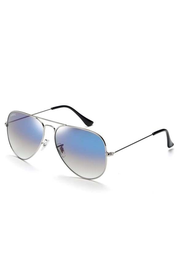 Aviator Sunglasses for Men Women Glass Lens Silver Frame Gradient Blue Lens