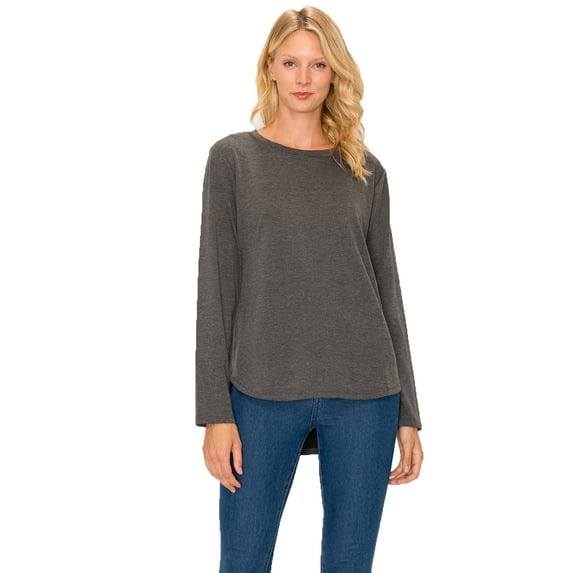 ZAMONG Women's Long Sleeve French Terry Crew Neck Top