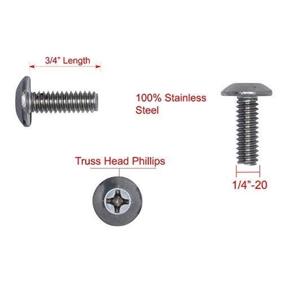 ZANHUA-1/4"-20 X 3/4" Set of High-Grade Stainless Steel Bolts - Phillip Truss Head Machine Screws Kit - 18-8 (304) Stainless Steel, Rust-Resistant - Hardware Essential Collection