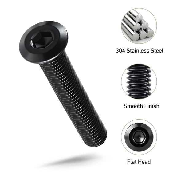ZANHUA-1/4-20 x 3 Bolt, 18PCS Flat Head Hex Socket Cap Screws Bolts, 304 Stainless Steel 18-8, Fully Threaded, Black Zinc Finish, with Hex Spanner