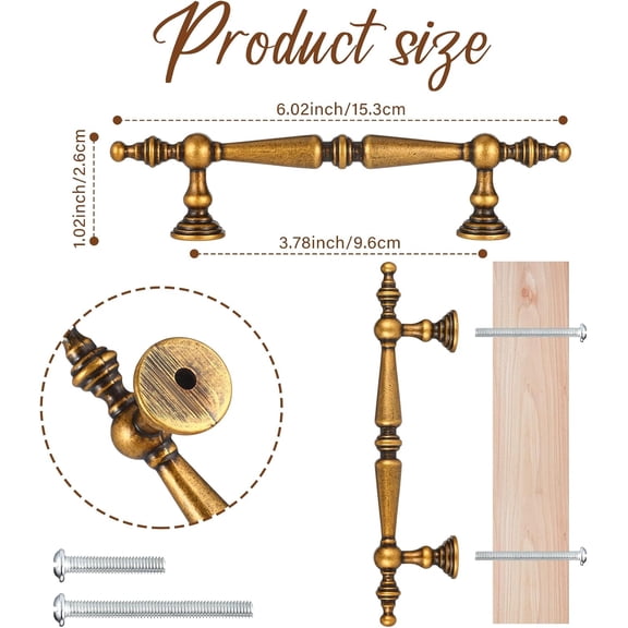 ZANHUA-10 Pack Antique Brass Cabinet Pulls 3.75"(96mm) Hole Center Vintage Cabinet Pulls Handles Drawer Handles Closet for Kitchen Bathroom Drawer Dresser Pull Hardware Hole Center