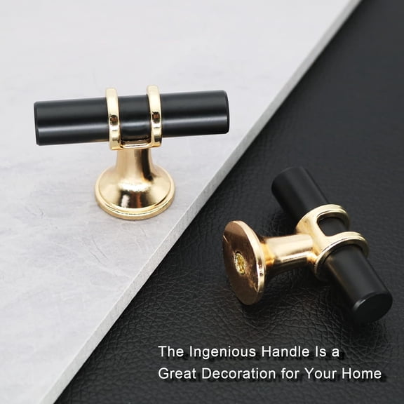 ZANHUA-10 Pack Black and Gold Cabinet Pulls T Bar, Single Hole Knobs for Kitchen Bathroom Cupboard, Pull Handles for Dresser Drawer