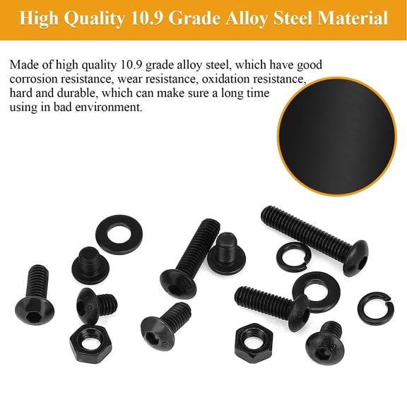 ZANHUA-105 Pieces M4 x 10mm Button Head Socket Cap Screws, Thread Pitch 0.7mm, M4 Black Screws, 10.9 Grade Alloy Steel, Black Oxide Finish, Fully Threaded