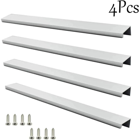 ZANHUA-11.8 Inch Silver Finger Pulls 4Pcs, 8.82 Inch Hole Spacing, Aluminum Alloy Edge Pulls Furniture Handle, Back Mount Concealed Handles for Cabinets, Cupboard, Drawer, Dresser, Wardrobe