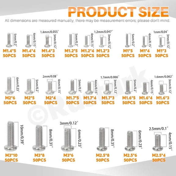 ZANHUA-1200Pcs 24 Sizes Silver Phillips Pan Head Machine Screws Assortment Kit Carbon Steel Small Screws Fully Threaded Screw Bolts Metric Screws Hardware for Electronic Equipment Repair