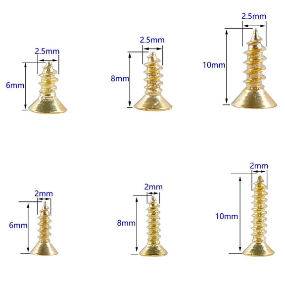 ZANHUA-1200pcs Small Screws 2& 2.5 * 6/8/10mm Phillips Flat Head Cross Self Tapping Tiny Screw Cabinet Electronic Accessories Screw Multifunctional DIY Micro Woodworking Mini Screw Set Gold