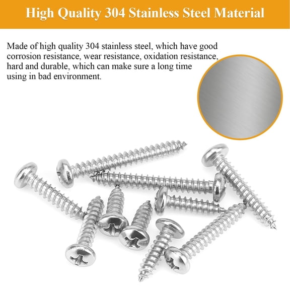 ZANHUA-128 Pieces #8 x 1/2" 5/8" 3/4" 1" 1-1/4" Wood Screws Set, Phillips Pan Head #8 Self-Tapping Screws Assortment Kit, 304 Stainless Steel