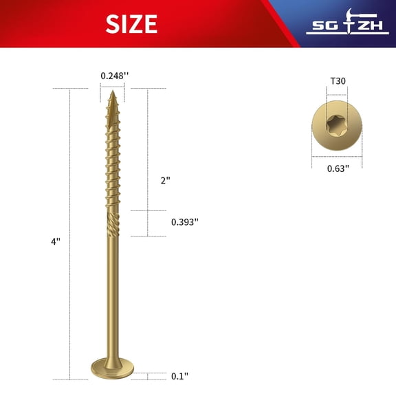 ZANHUA-#14 x 4 Inch Outdoor Structural Wood Deck Screws (23Pcs/1lb), Carbon Steel, Tan, Flat Head, Rust Resistant Epoxy Coated, T30 Star Bit