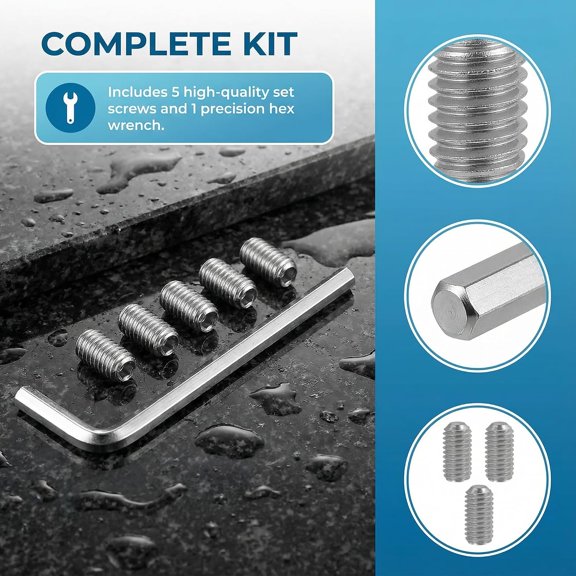 ZANHUA-155023 Stainless Steels Set Screw Kit Replacement for Kitchen Faucets and One Handle Lavatory Repair Include 5 Set Screws and a Hex Wrench