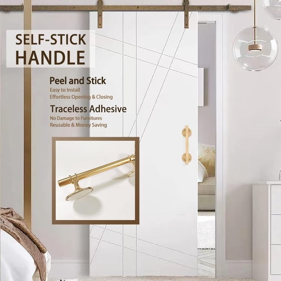 ZANHUA-2 Pack 5" Self-Stick Cabinet Handle Metal Drawer Pull Helper with Adhesive Sliding Door Handle Stick On Handle for Refrigerators Wardrobes Windows Peel and Stick Knob (5" Hole Center, Gold)