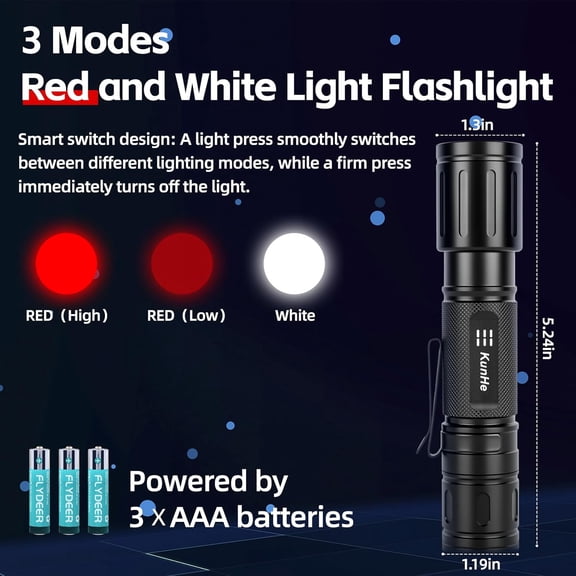 ZANHUA-2 Pack Red White Dual Light Source Flashlight Small Flashlight with Clip 3 Mode Brightness Pilot Aviation Flashlight
