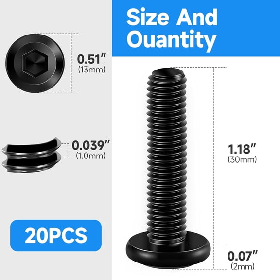 ZANHUA-20Pcs M6 Screws M6 x 30mm Flat Head Socket Cap Screw Bolts, Allen Socket Drive M6 Bolt, 304 Stainless Steel Bolts Furniture Screw, Black Oxide M6x1.0 Bolt by Marysino